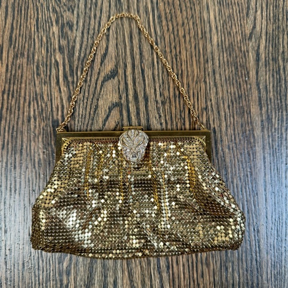 Whiting & Davis Handbags - Vintage Whiting & Davis Gold Mesh Rhinestone Evening Bag